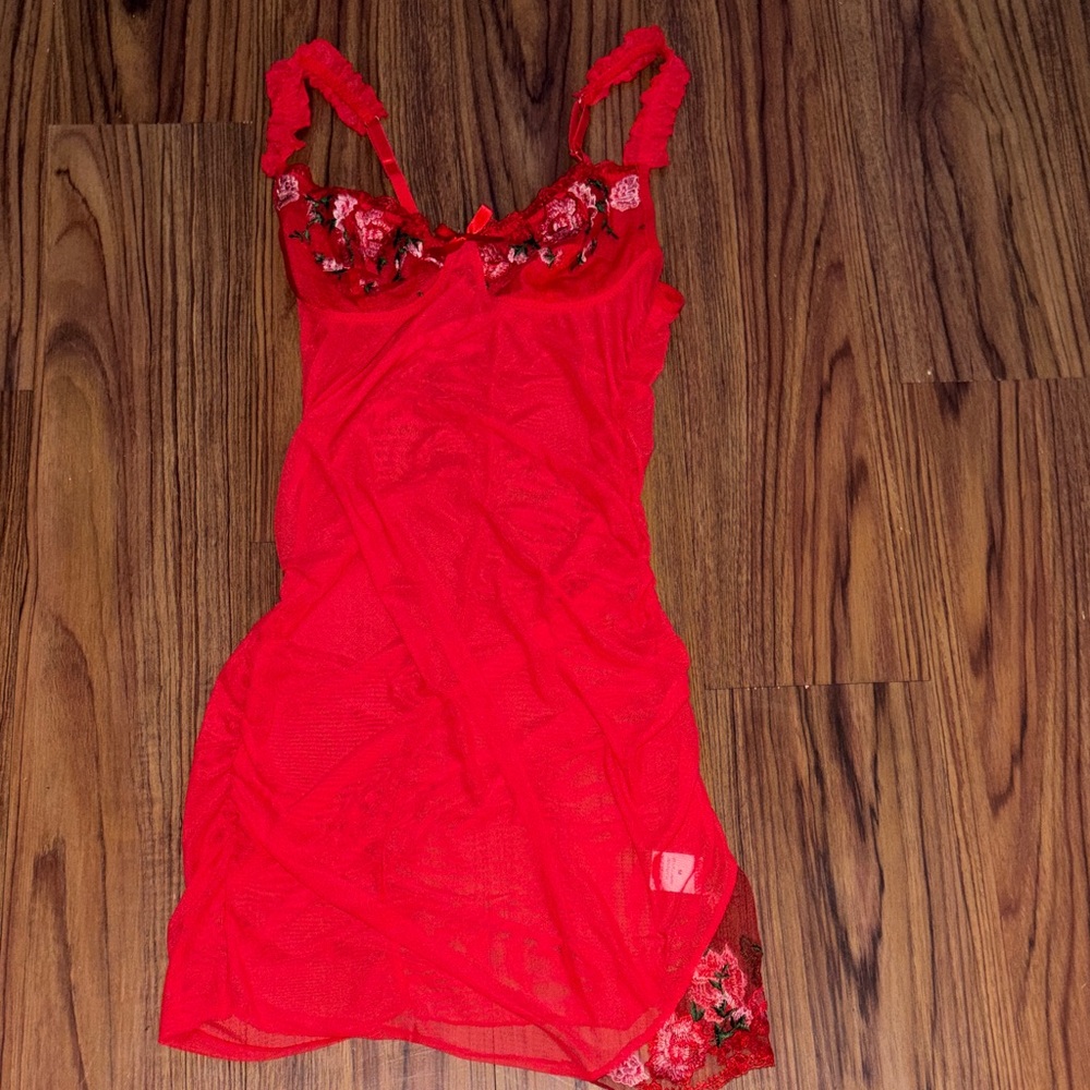 Red Lace Chemise Nightdress - Women Intimate